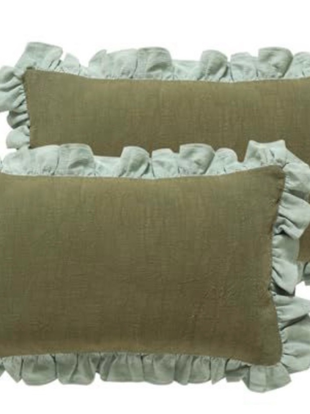 Ruffled Edge Decorative Pillow Covers Pair - Olive with Light Sage Ruffle